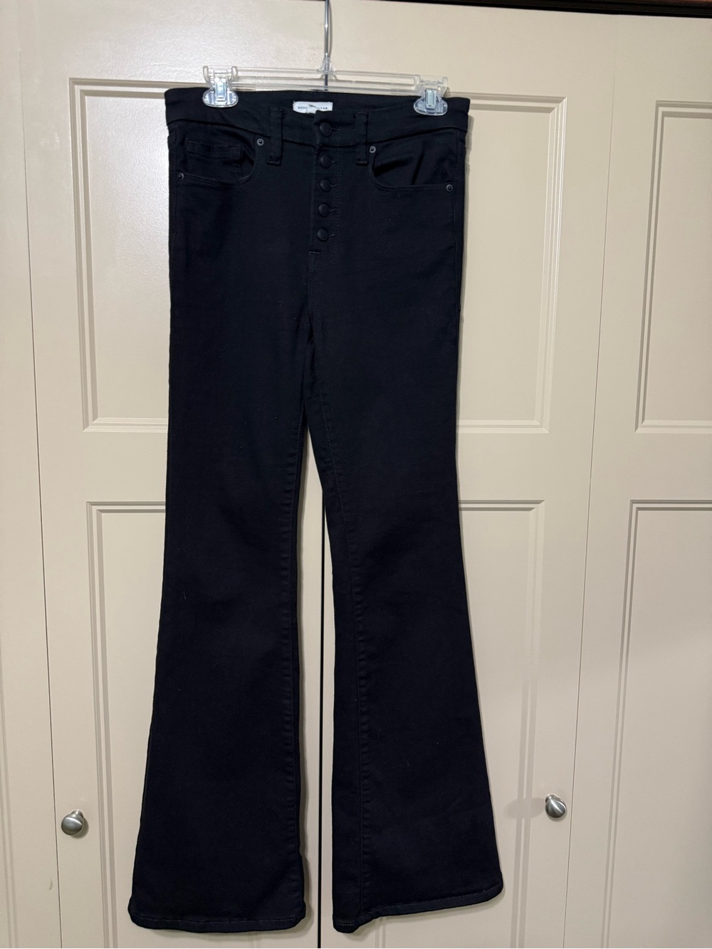 Good American Black High-Rise Flare Jeans with Button-Fly - Picture 2 of 9